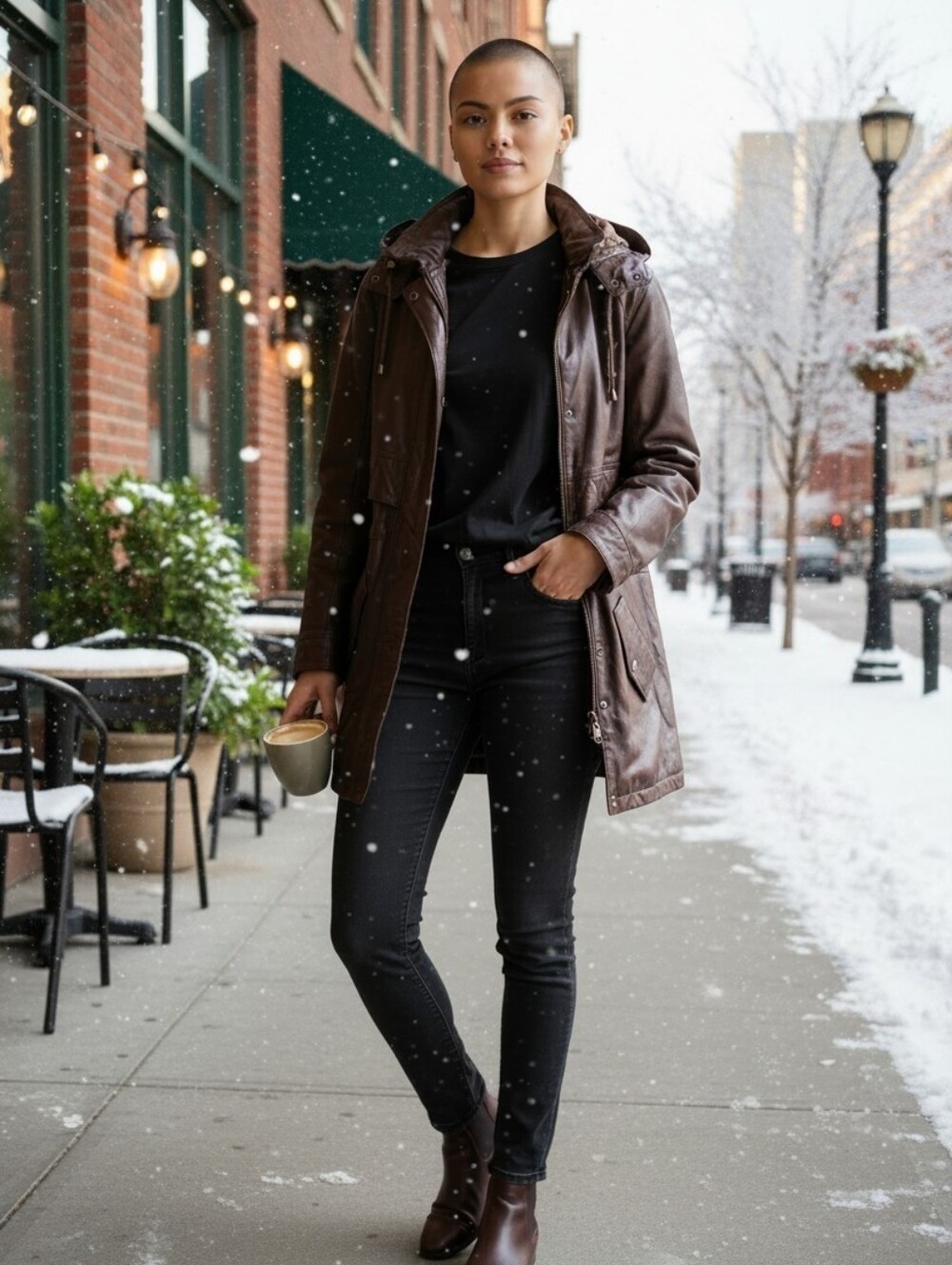 New Age Size S Women's Brown Leather Drawstring Lined Jacket